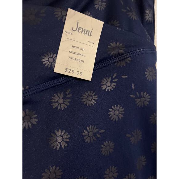 Navy Floral Legging Size Large High Rise Cross Band Legging NWT Jenni - Picture 3 of 5